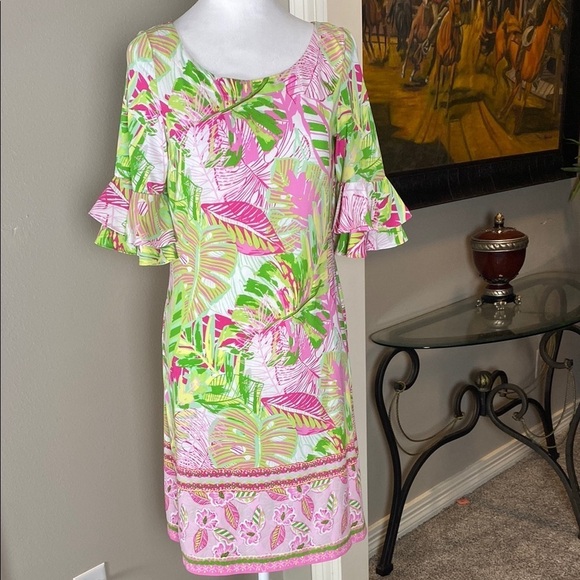 Pappagallo Erika Flutter Sleeve Tropical Mini Dress size S - Picture 7 of 8